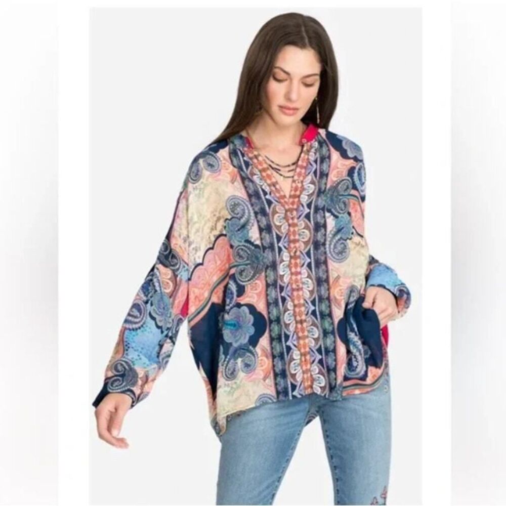Johnny Was Onda Shirt Womens Small Multicolor Paisley Button Down Boho Festival